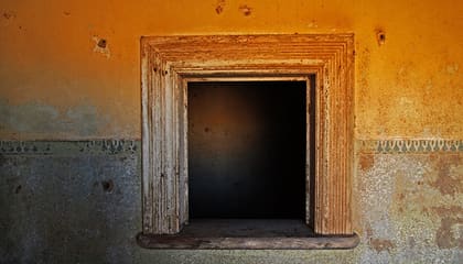 Fensteröffnung in gelber Wand