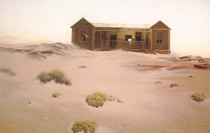 Ein Haus im Sand, kolorierte Aufnahme aus der Zeit nach der Aufgabe
